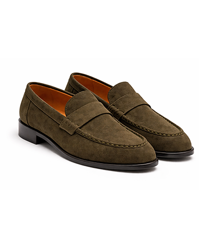 Men’s Olive Suede Penny Loafers