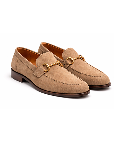 Men’s Beige Suede Horsebit Loafers