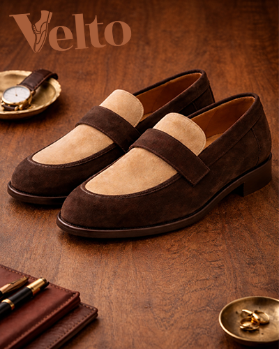 Men’s Two-Tone Suede Penny Loafers